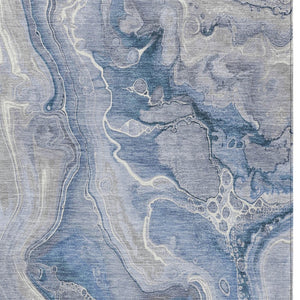 HomeRoots 5' Denim Blue and Ivory Abstract Washable Area Rug – Stylish, Durable, and Ideal for Indoor/Outdoor Use 9' X 12' 617600