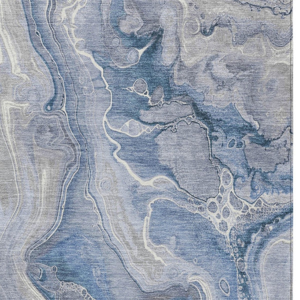 HomeRoots 5' Denim Blue and Ivory Abstract Washable Area Rug – Stylish, Durable, and Ideal for Indoor/Outdoor Use 9' X 12' 617600