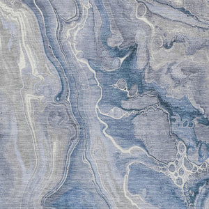 HomeRoots 5' Denim Blue and Ivory Abstract Washable Area Rug – Stylish, Durable, and Ideal for Indoor/Outdoor Use 10' X 14' 617601