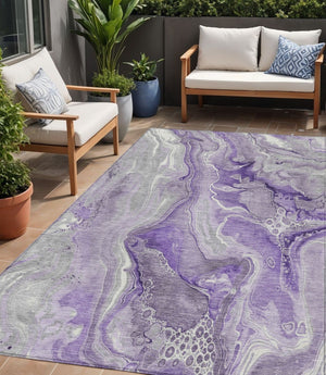 HomeRoots 5' Purple and Ivory Abstract Washable Area Rug - Stylish, Durable, and Ideal for Indoor or Outdoor Use 5' X 8' 617603
