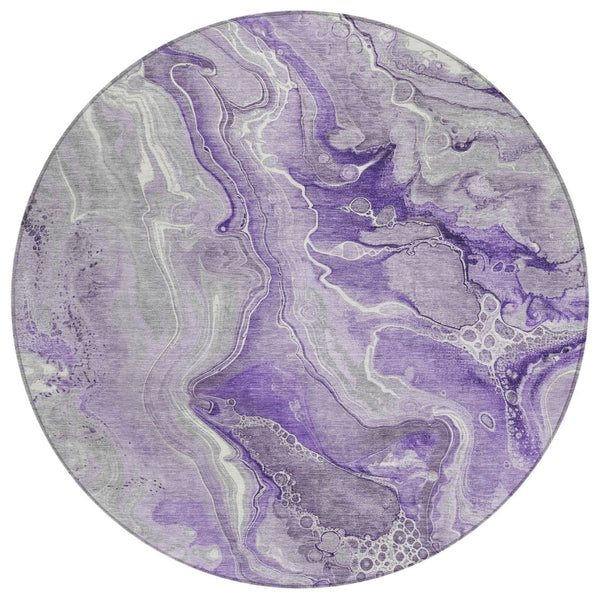 HomeRoots 5' Purple and Ivory Abstract Washable Area Rug - Stylish, Durable, and Ideal for Indoor or Outdoor Use 8' Round 617604