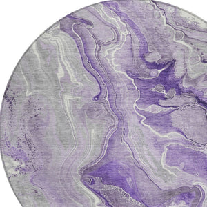 HomeRoots 5' Purple and Ivory Abstract Washable Area Rug - Stylish, Durable, and Ideal for Indoor or Outdoor Use 8' Round 617604