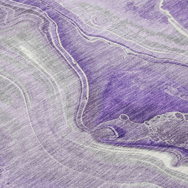 HomeRoots 5' Purple and Ivory Abstract Washable Area Rug - Stylish, Durable, and Ideal for Indoor or Outdoor Use 8' Round 617604