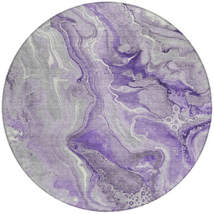 HomeRoots 5' Purple and Ivory Abstract Washable Area Rug - Stylish, Durable, and Ideal for Indoor or Outdoor Use 8' Round 617604