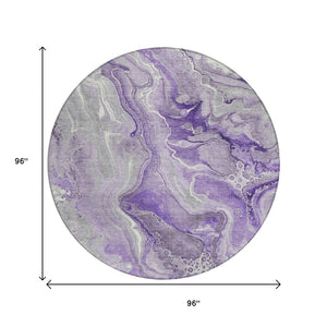 HomeRoots 5' Purple and Ivory Abstract Washable Area Rug - Stylish, Durable, and Ideal for Indoor or Outdoor Use 8' Round 617604