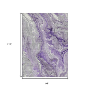 HomeRoots 5' Purple and Ivory Abstract Washable Area Rug - Stylish, Durable, and Ideal for Indoor or Outdoor Use 8' X 10' 617605
