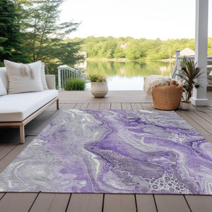 HomeRoots 5' Purple and Ivory Abstract Washable Area Rug - Stylish, Durable, and Ideal for Indoor or Outdoor Use 8' X 10' 617605