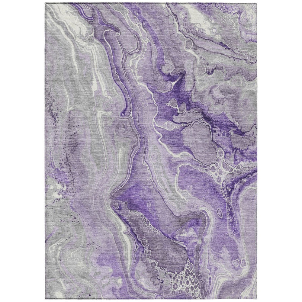 HomeRoots 5' Purple and Ivory Abstract Washable Area Rug - Stylish, Durable, and Ideal for Indoor or Outdoor Use 8' X 10' 617605