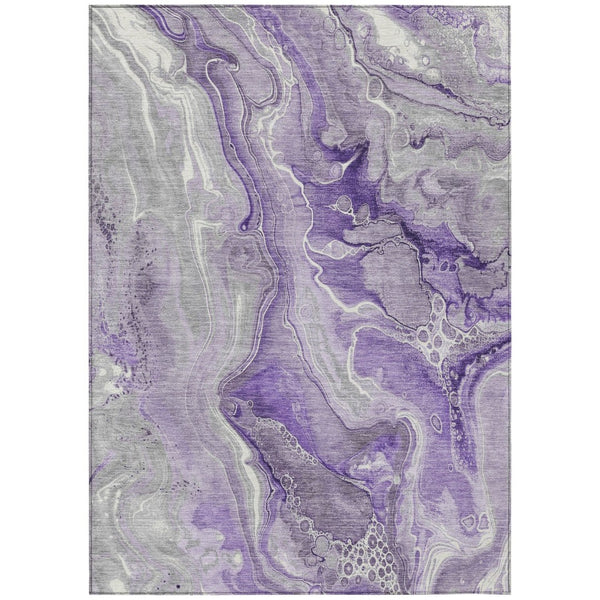 HomeRoots 5' Purple and Ivory Abstract Washable Area Rug - Stylish, Durable, and Ideal for Indoor or Outdoor Use 8' X 10' 617605
