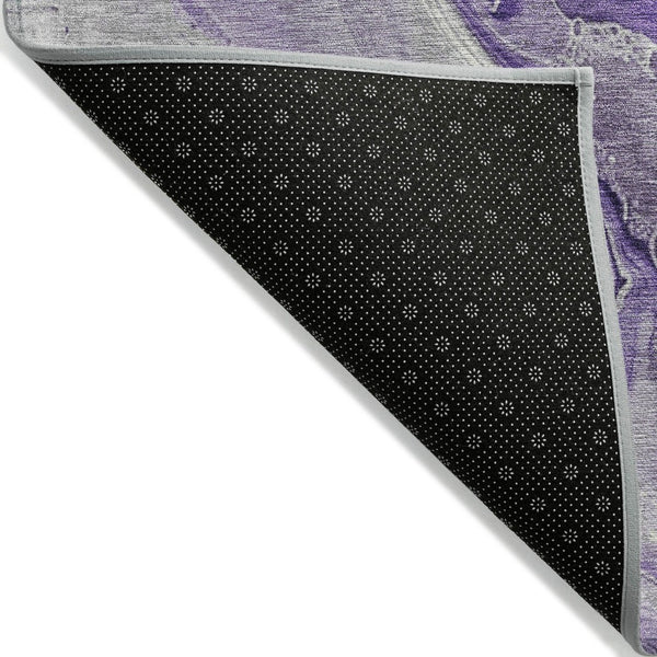 HomeRoots 5' Purple and Ivory Abstract Washable Area Rug - Stylish, Durable, and Ideal for Indoor or Outdoor Use 8' X 10' 617605