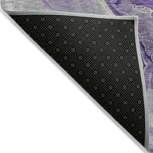 HomeRoots 5' Purple and Ivory Abstract Washable Area Rug - Stylish, Durable, and Ideal for Indoor or Outdoor Use 9' X 12' 617606