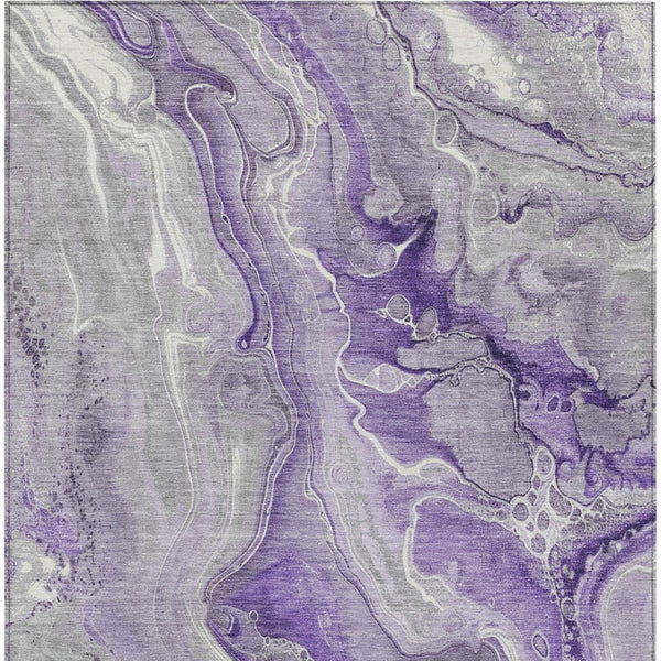 HomeRoots 5' Purple and Ivory Abstract Washable Area Rug - Stylish, Durable, and Ideal for Indoor or Outdoor Use 9' X 12' 617606