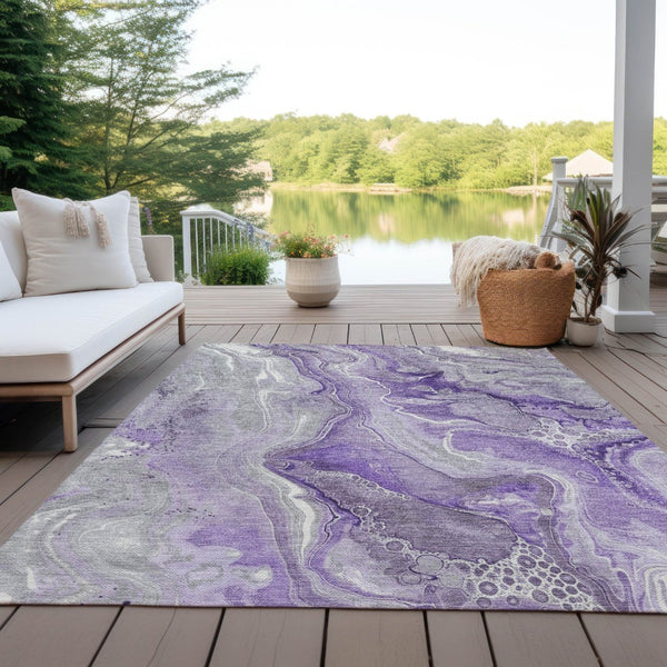 HomeRoots 5' Purple and Ivory Abstract Washable Area Rug - Stylish, Durable, and Ideal for Indoor or Outdoor Use 10' X 14' 617607