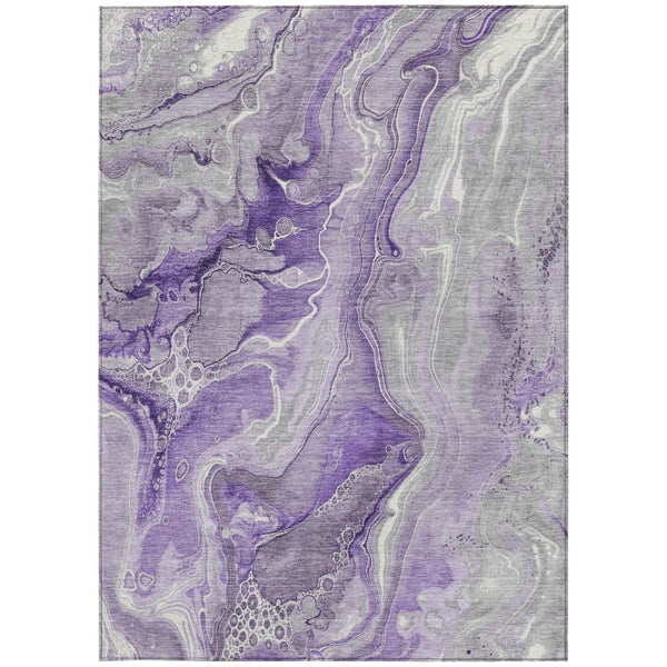 HomeRoots 5' Purple and Ivory Abstract Washable Area Rug - Stylish, Durable, and Ideal for Indoor or Outdoor Use 10' X 14' 617607