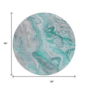 HomeRoots 5' Teal Blue and Ivory Abstract Area Rug - Durable, Washable Design for Indoor and Outdoor Spaces 8' Round 617616