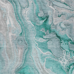 HomeRoots 5' Teal Blue and Ivory Abstract Area Rug - Durable, Washable Design for Indoor and Outdoor Spaces 8' X 10' 617617