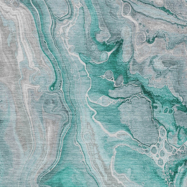 HomeRoots 5' Teal Blue and Ivory Abstract Area Rug - Durable, Washable Design for Indoor and Outdoor Spaces 8' X 10' 617617