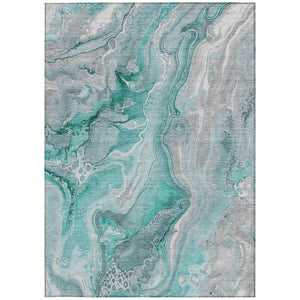 HomeRoots 9' Teal Blue & Ivory Abstract Washable Area Rug - Stylish, Durable for Indoor & Outdoor Spaces! 617618