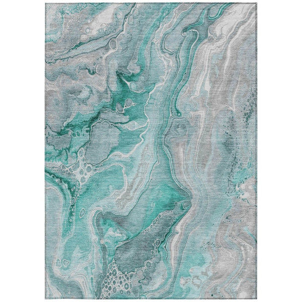 HomeRoots 9' Teal Blue & Ivory Abstract Washable Area Rug - Stylish, Durable for Indoor & Outdoor Spaces! 617618