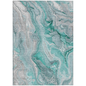 HomeRoots 9' Teal Blue & Ivory Abstract Washable Area Rug - Stylish, Durable for Indoor & Outdoor Spaces! 617618