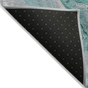 HomeRoots 9' Teal Blue & Ivory Abstract Washable Area Rug - Stylish, Durable for Indoor & Outdoor Spaces! 617618