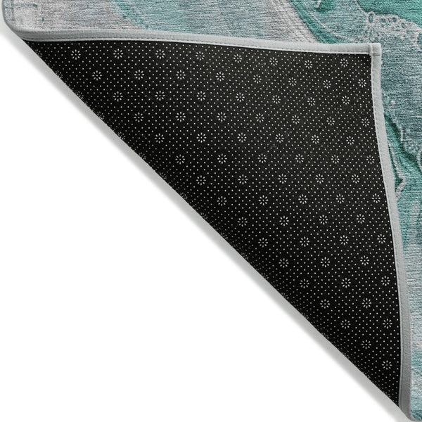 HomeRoots 9' Teal Blue & Ivory Abstract Washable Area Rug - Stylish, Durable for Indoor & Outdoor Spaces! 617618