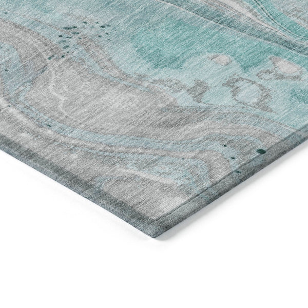 HomeRoots 9' Teal Blue & Ivory Abstract Washable Area Rug - Stylish, Durable for Indoor & Outdoor Spaces! 617618