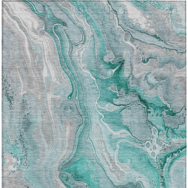 HomeRoots 9' Teal Blue & Ivory Abstract Washable Area Rug - Stylish, Durable for Indoor & Outdoor Spaces! 617618