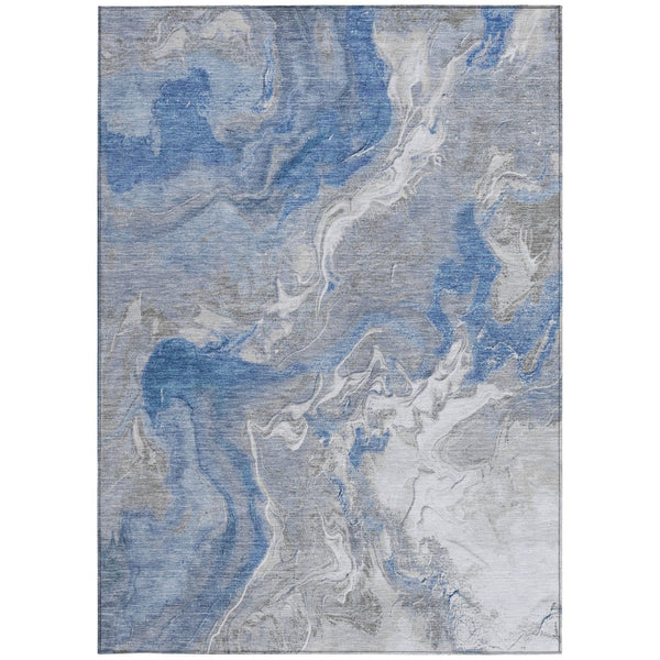 HomeRoots 5' Blue and Ivory Abstract Area Rug - Washable, Durable Indoor-Outdoor Design for Modern Spaces 5' X 8' 617621
