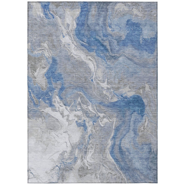 HomeRoots 5' Blue and Ivory Abstract Area Rug - Washable, Durable Indoor-Outdoor Design for Modern Spaces 5' X 8' 617621