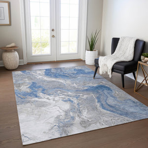 HomeRoots 5' Blue and Ivory Abstract Area Rug - Washable, Durable Indoor-Outdoor Design for Modern Spaces 5' X 8' 617621