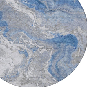 HomeRoots 5' Blue and Ivory Abstract Area Rug - Washable, Durable Indoor-Outdoor Design for Modern Spaces 8' Round 617622