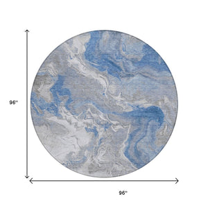HomeRoots 5' Blue and Ivory Abstract Area Rug - Washable, Durable Indoor-Outdoor Design for Modern Spaces 8' Round 617622