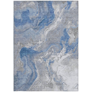 HomeRoots 5' Blue and Ivory Abstract Area Rug - Washable, Durable Indoor-Outdoor Design for Modern Spaces 8' X 10' 617623