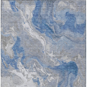 HomeRoots 5' Blue and Ivory Abstract Area Rug - Washable, Durable Indoor-Outdoor Design for Modern Spaces 9' X 12' 617624