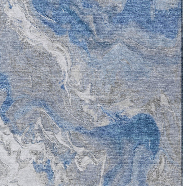 HomeRoots 5' Blue and Ivory Abstract Area Rug - Washable, Durable Indoor-Outdoor Design for Modern Spaces 9' X 12' 617624