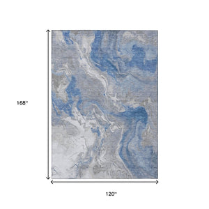 HomeRoots 5' Blue and Ivory Abstract Area Rug - Washable, Durable Indoor-Outdoor Design for Modern Spaces 10' X 14' 617625