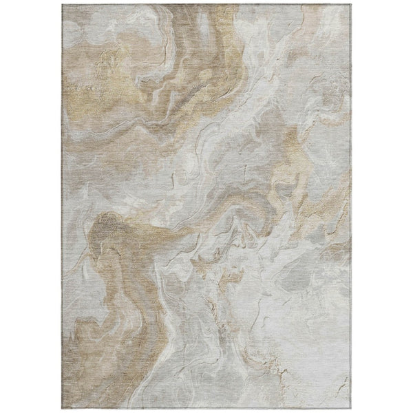HomeRoots 5' Ivory and Beige Abstract Washable Area Rug - Durable, Stylish, and Perfect for Indoor/Outdoor Use 5' X 8' 617633