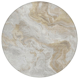 HomeRoots 5' Ivory and Beige Abstract Washable Area Rug - Durable, Stylish, and Perfect for Indoor/Outdoor Use 8' Round 617634