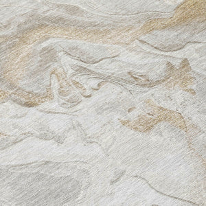 HomeRoots 5' Ivory and Beige Abstract Washable Area Rug - Durable, Stylish, and Perfect for Indoor/Outdoor Use 8' Round 617634