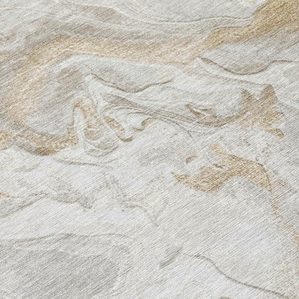 HomeRoots 5' Ivory and Beige Abstract Washable Area Rug - Durable, Stylish, and Perfect for Indoor/Outdoor Use 8' Round 617634