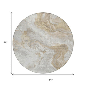 HomeRoots 5' Ivory and Beige Abstract Washable Area Rug - Durable, Stylish, and Perfect for Indoor/Outdoor Use 8' Round 617634