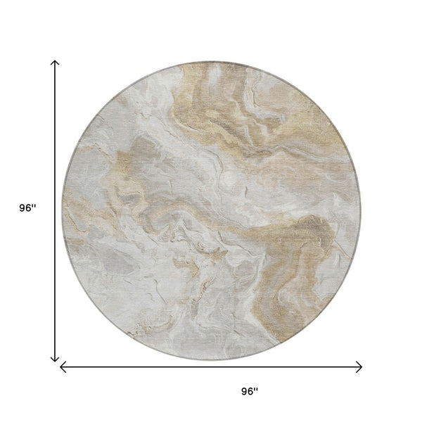 HomeRoots 5' Ivory and Beige Abstract Washable Area Rug - Durable, Stylish, and Perfect for Indoor/Outdoor Use 8' Round 617634