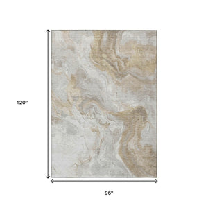 HomeRoots 5' Ivory and Beige Abstract Washable Area Rug - Durable, Stylish, and Perfect for Indoor/Outdoor Use 8' X 10' 617635