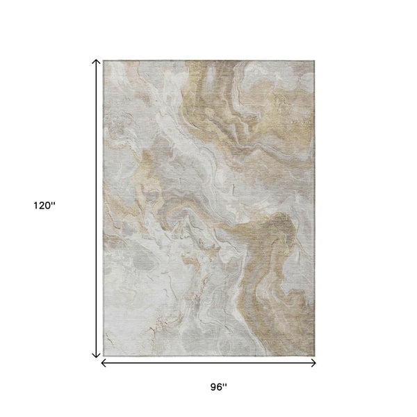 HomeRoots 5' Ivory and Beige Abstract Washable Area Rug - Durable, Stylish, and Perfect for Indoor/Outdoor Use 8' X 10' 617635