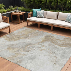 HomeRoots 5' Ivory and Beige Abstract Washable Area Rug - Durable, Stylish, and Perfect for Indoor/Outdoor Use 8' X 10' 617635