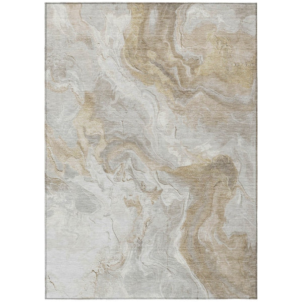 HomeRoots 5' Ivory and Beige Abstract Washable Area Rug - Durable, Stylish, and Perfect for Indoor/Outdoor Use 8' X 10' 617635