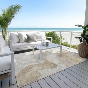 HomeRoots 5' Ivory and Beige Abstract Washable Area Rug - Durable, Stylish, and Perfect for Indoor/Outdoor Use 9' X 12' 617636