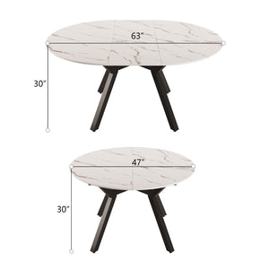 English Elm 47-63" Extendable Round Dining Set White Mdf Top Pu Chairs Mid-century Modern 5 Piece W3732S00063