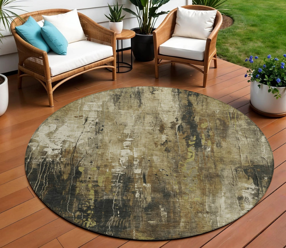 HomeRoots 5' Beige and Taupe Abstract Area Rug – Durable, Washable, Versatile for Indoor and Outdoor Spaces 8' Round 617646
